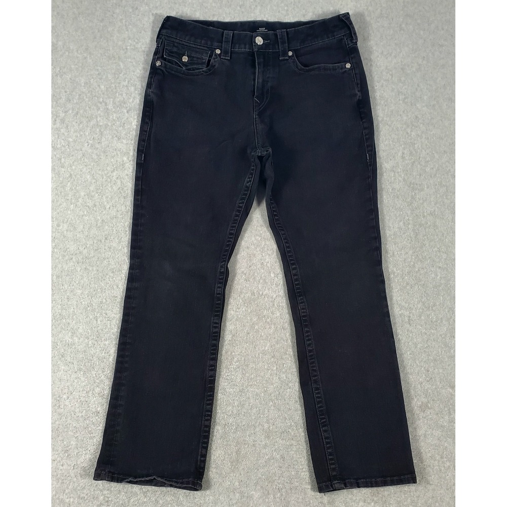 True Religion Ricky Relaxed Straight Black Jeans Mens 34x30 Flap Pocket Denim